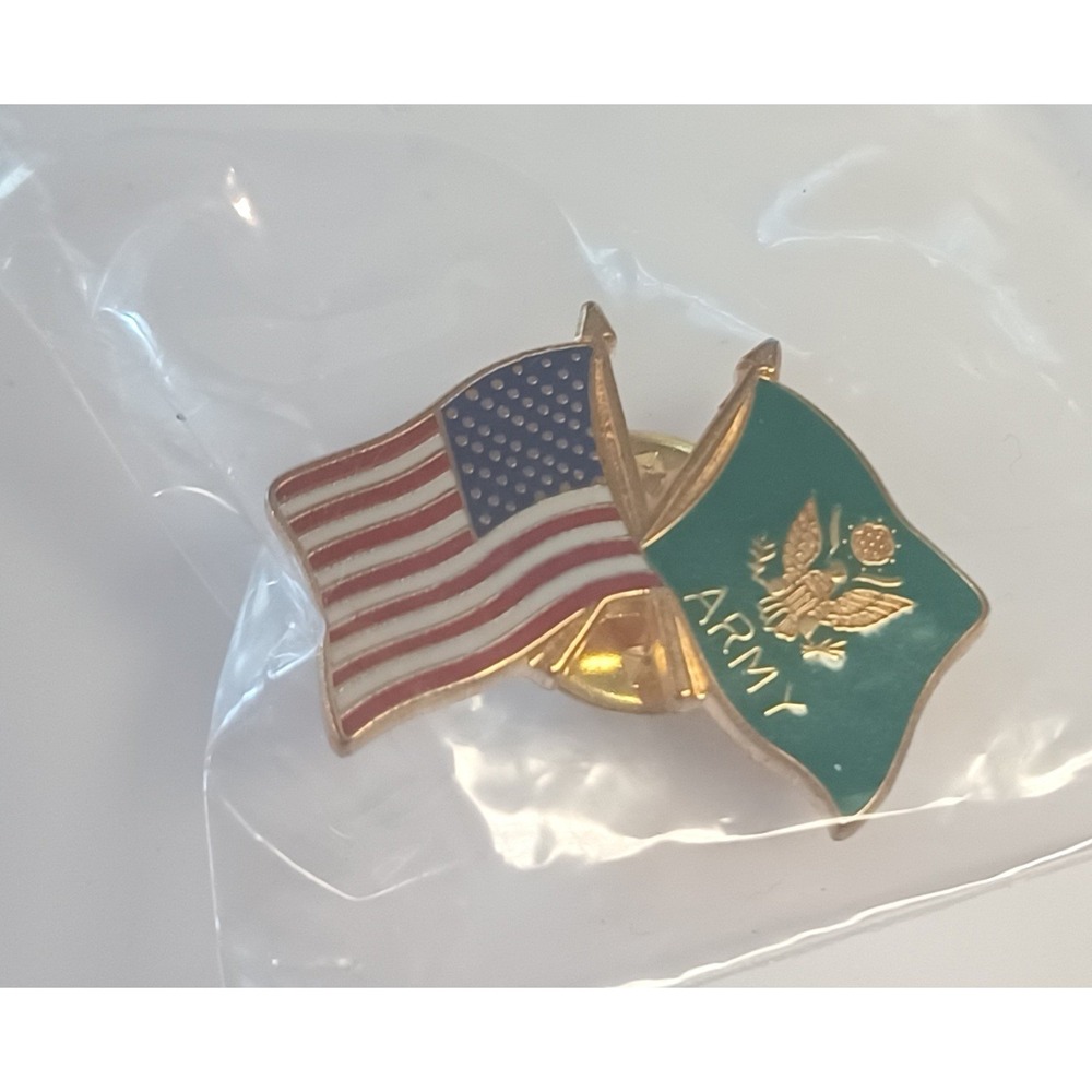 United States US Army Flag & American Flag Crossed-Flags Hat Lapel Pin